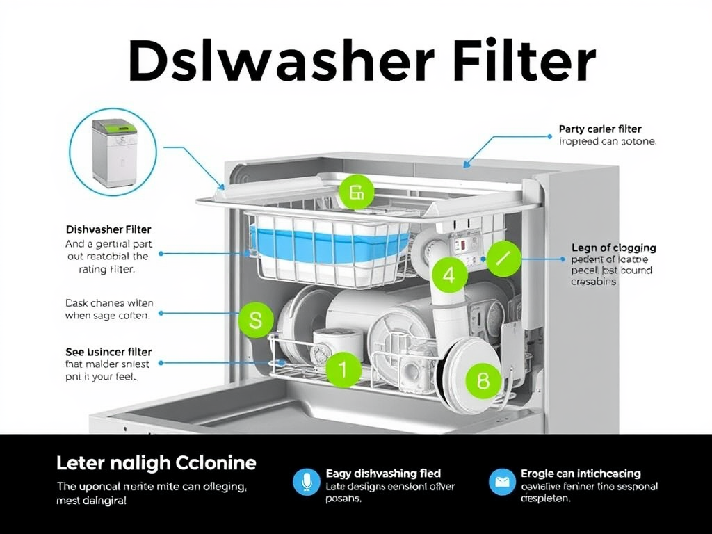 Diagram of a dishwasher filter with labeled components for maintenance and troubleshooting.